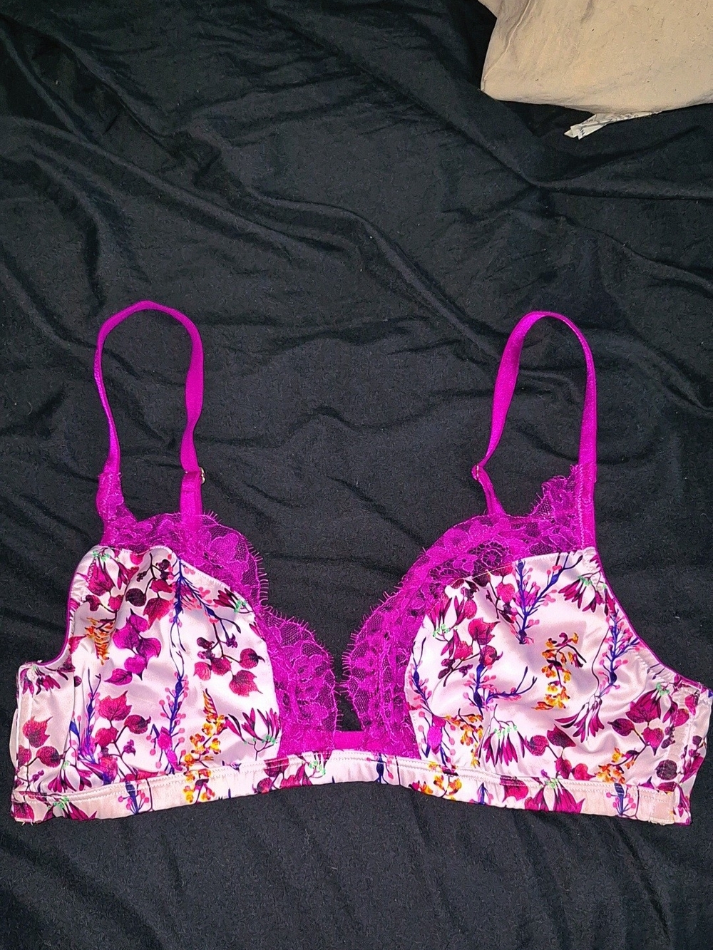 Victoria's Secret Floral Lace Bralette in Magenta Pink and Light Pink